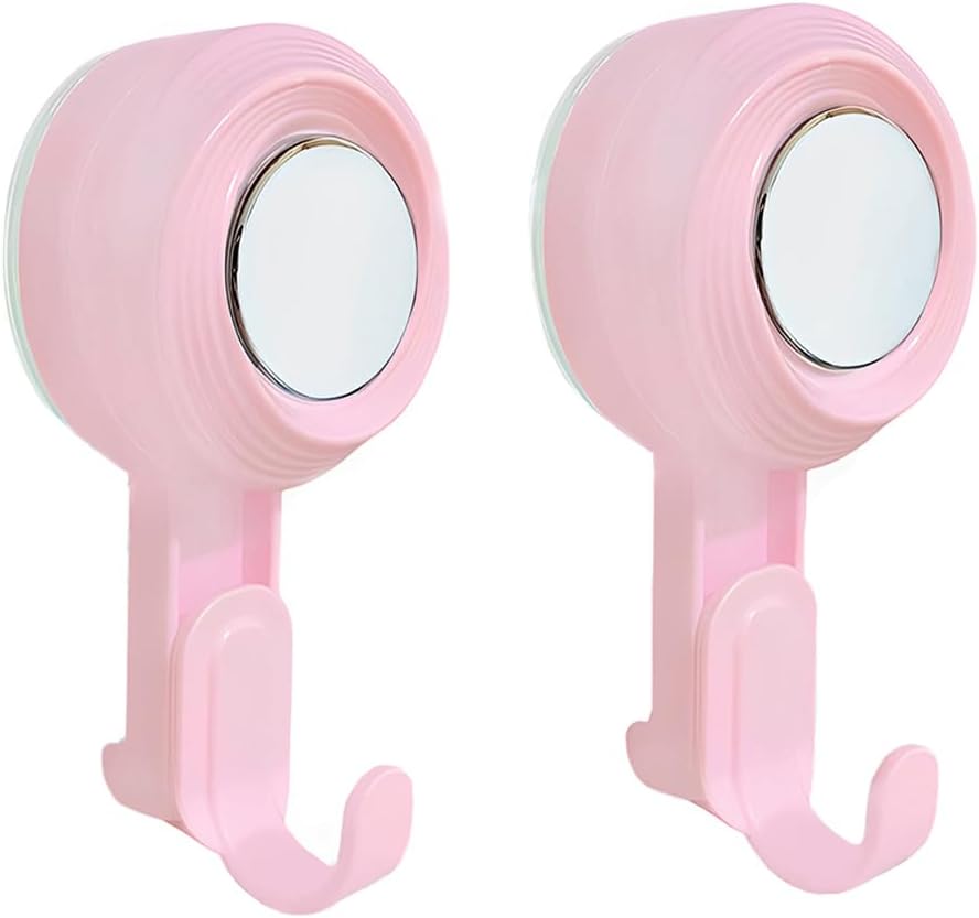 2 Pack Heavy Duty Bathroom Wall Vacuum Suction Cup Hooks, Load Capacity of 11 Pound, Removable and Reusable Waterproof Hooks for Shower Room, Outdoor, Key, Door, Marble, Camping Car (2, Pink)
