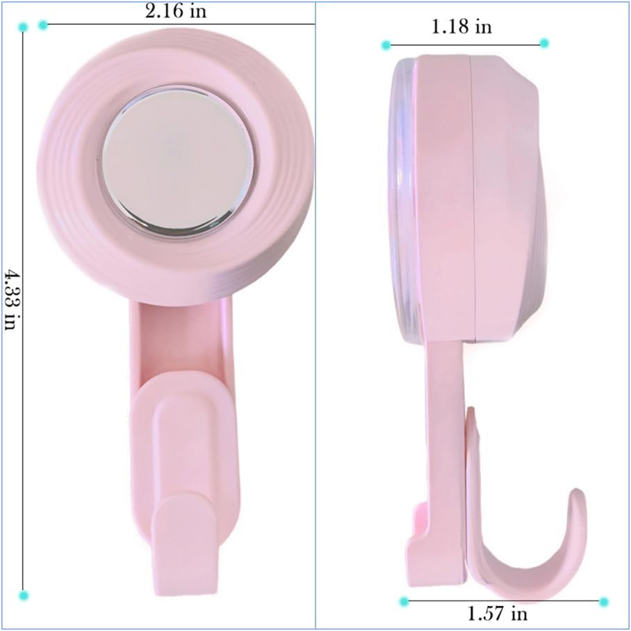 2 Pack Heavy Duty Bathroom Wall Vacuum Suction Cup Hooks, Load Capacity of 11 Pound, Removable and Reusable Waterproof Hooks for Shower Room, Outdoor, Key, Door, Marble, Camping Car (2, Pink)