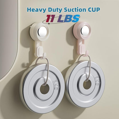 2 Pack Heavy Duty Bathroom Wall Vacuum Suction Cup Hooks, Load Capacity of 11 Pound, Removable and Reusable Waterproof Hooks for Shower Room, Outdoor, Key, Door, Marble, Camping Car (2, Pink)