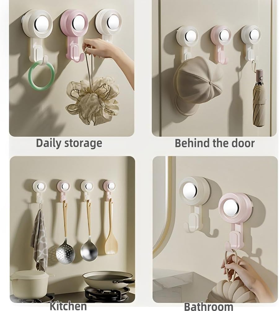 2 Pack Heavy Duty Bathroom Wall Vacuum Suction Cup Hooks, Load Capacity of 11 Pound, Removable and Reusable Waterproof Hooks for Shower Room, Outdoor, Key, Door, Marble, Camping Car (2, Pink)