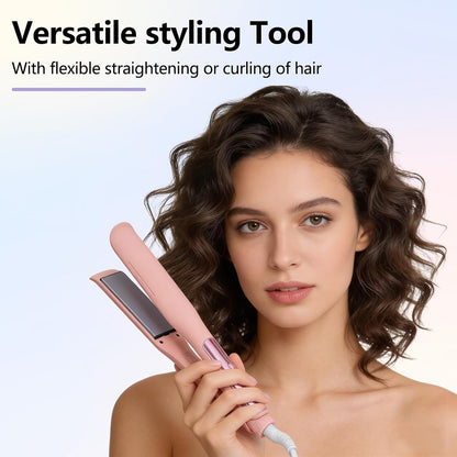 2 in 1 Straightener and Curler – 1 Inch Hair Straightener Iron & Ceramic Flat Iron, Professional Styling Tools for Less Frizz, Shine & Smooth(Pink)