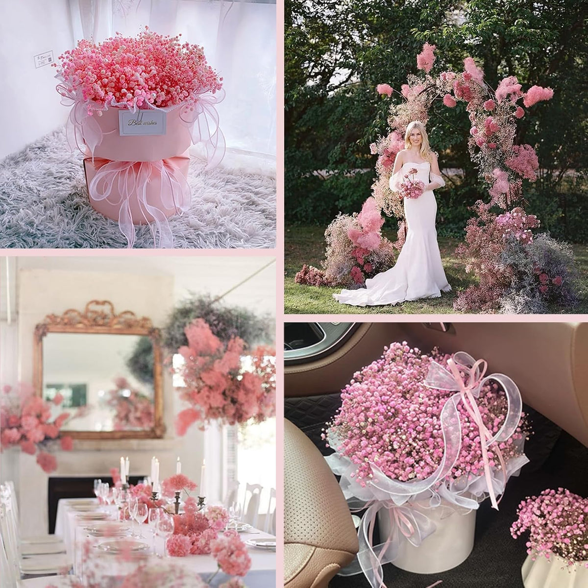 2000+ Pure Pink 6"-7.8" Portable Dried Baby's Breath Bouquet