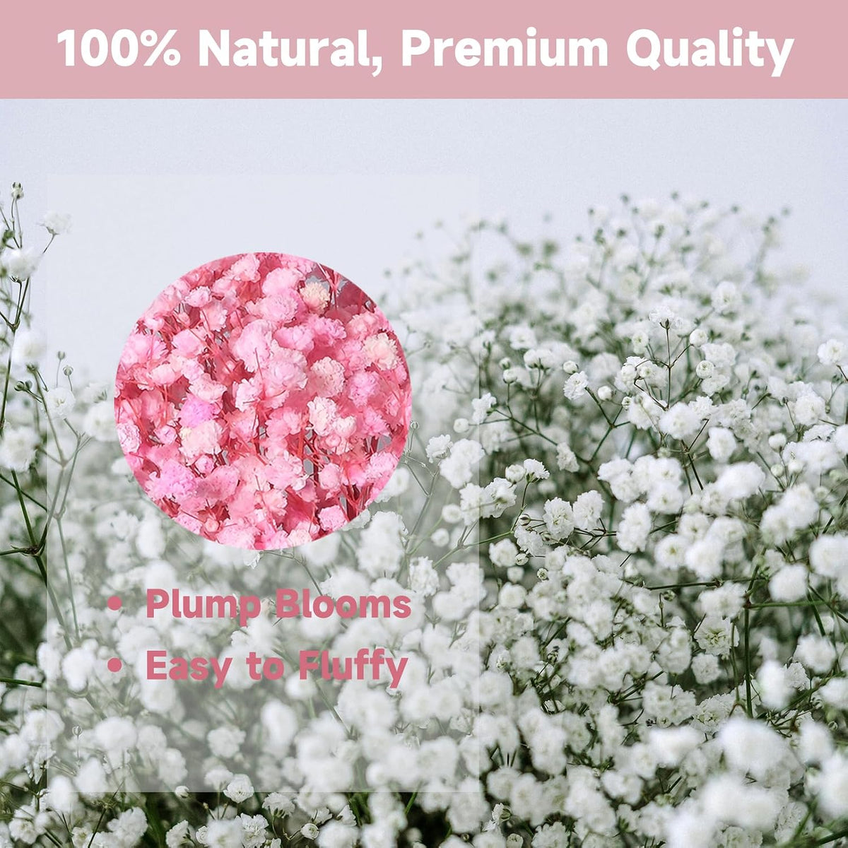 2000+ Pure Pink 6"-7.8" Portable Dried Baby's Breath Bouquet
