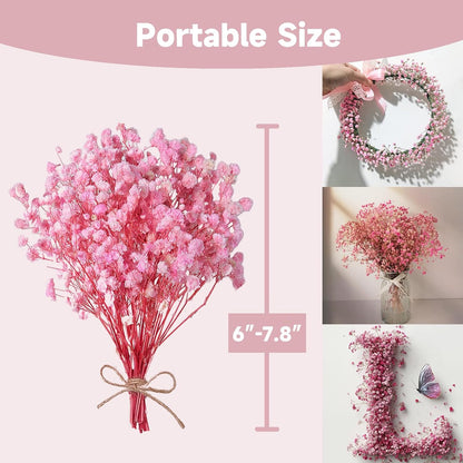 2000+ Pure Pink 6"-7.8" Portable Dried Baby's Breath Bouquet