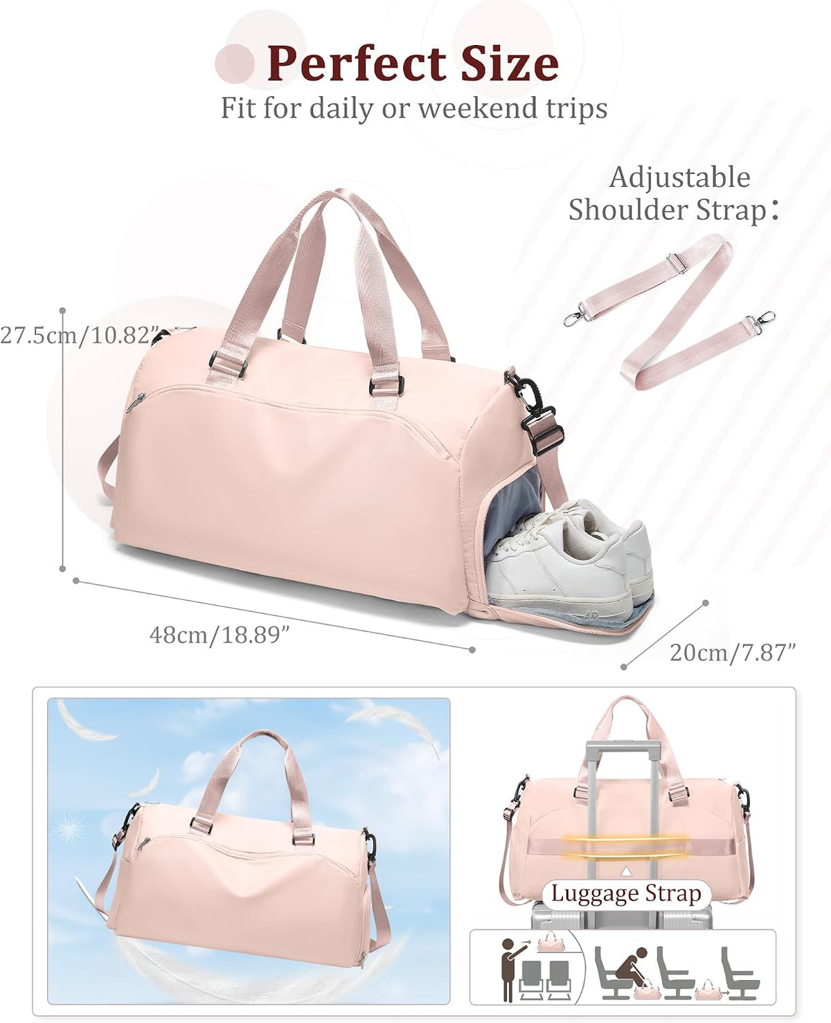 Gym Bag for Women with Shoe Compartment Travel Duffel Bag Pink