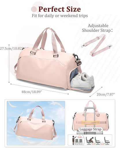Gym Bag for Women with Shoe Compartment Travel Duffel Bag Pink