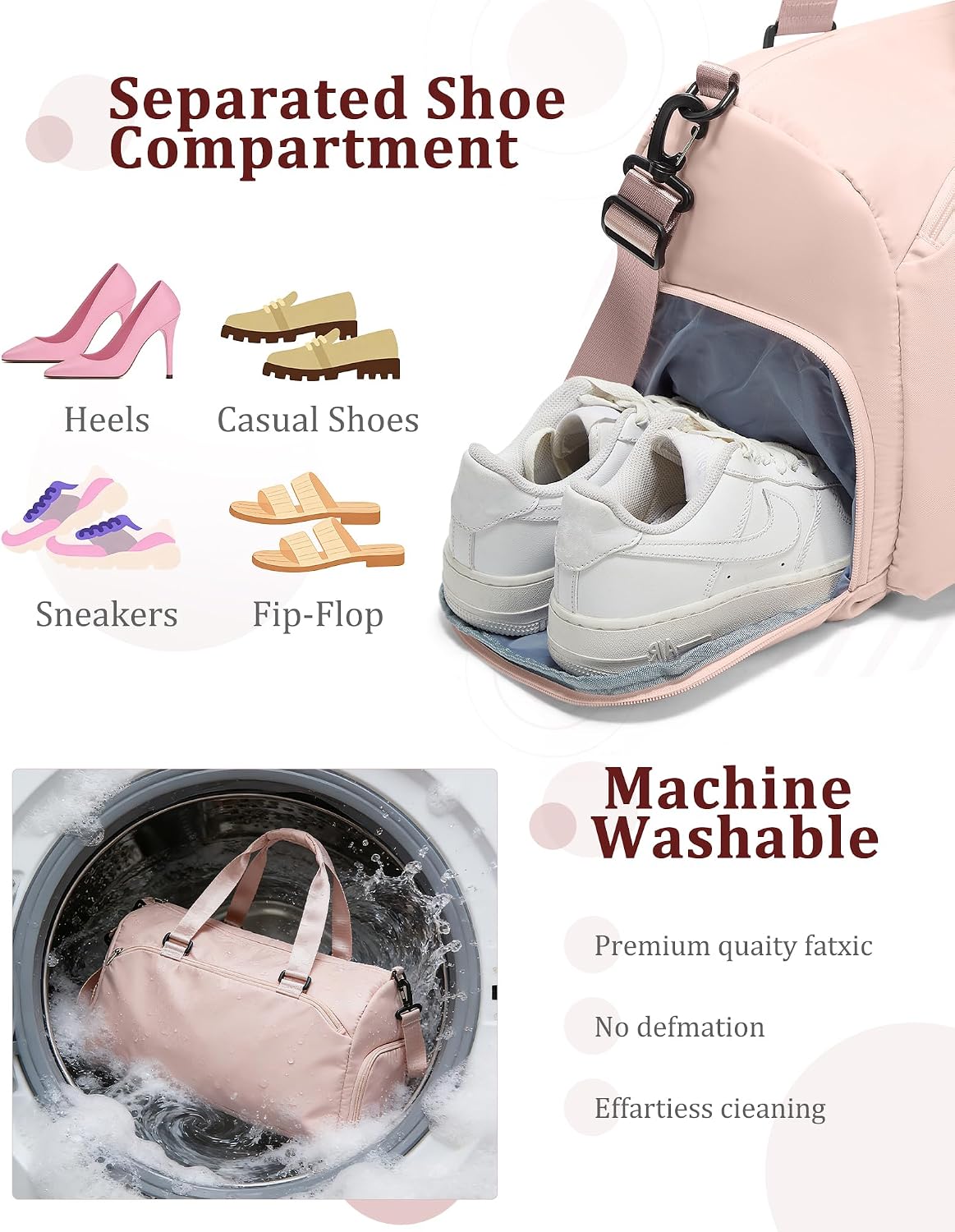 Gym Bag for Women with Shoe Compartment Travel Duffel Bag Pink