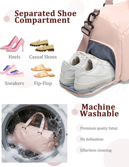 Gym Bag for Women with Shoe Compartment Travel Duffel Bag Pink