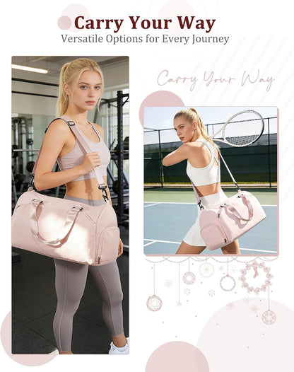 Gym Bag for Women with Shoe Compartment Travel Duffel Bag Pink