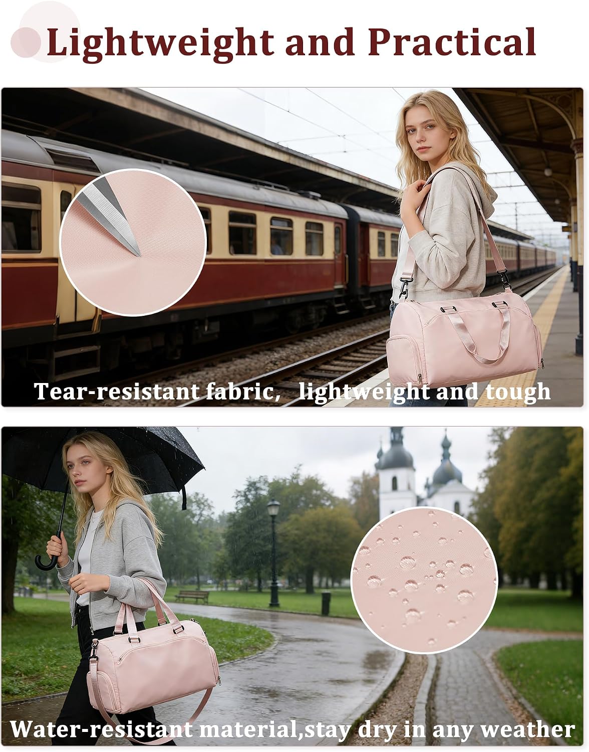 Gym Bag for Women with Shoe Compartment Travel Duffel Bag Pink