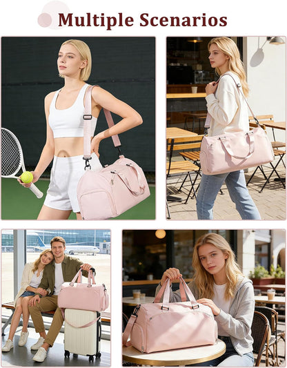 Gym Bag for Women with Shoe Compartment Travel Duffel Bag Pink