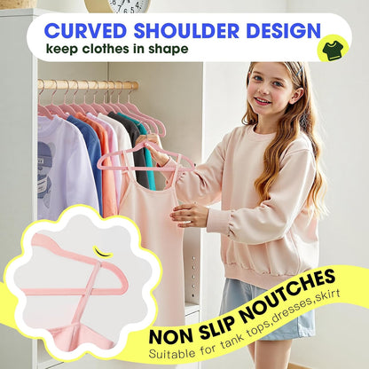 Toddler Hangers,50 Pack 11 Inch,Velvet Baby Hangers Slim & Space-Saving,Baby Clothes Hangers with 360 Swivel Hook,Heavy Duty Felt Hanger for Childrens Coats, Pants,and Dress (Pink)