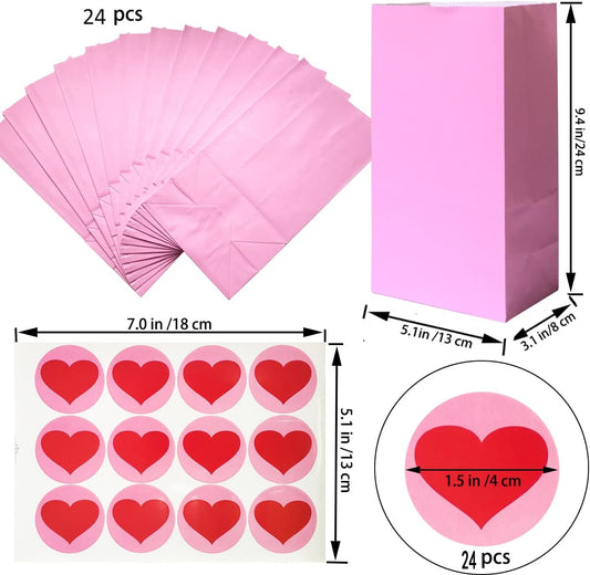 Self stand Party Favor Paper Bags for Party Celebration Treated Paper Bags 5.10X3.10X9.4 inches(24 CT)… (Pink)
