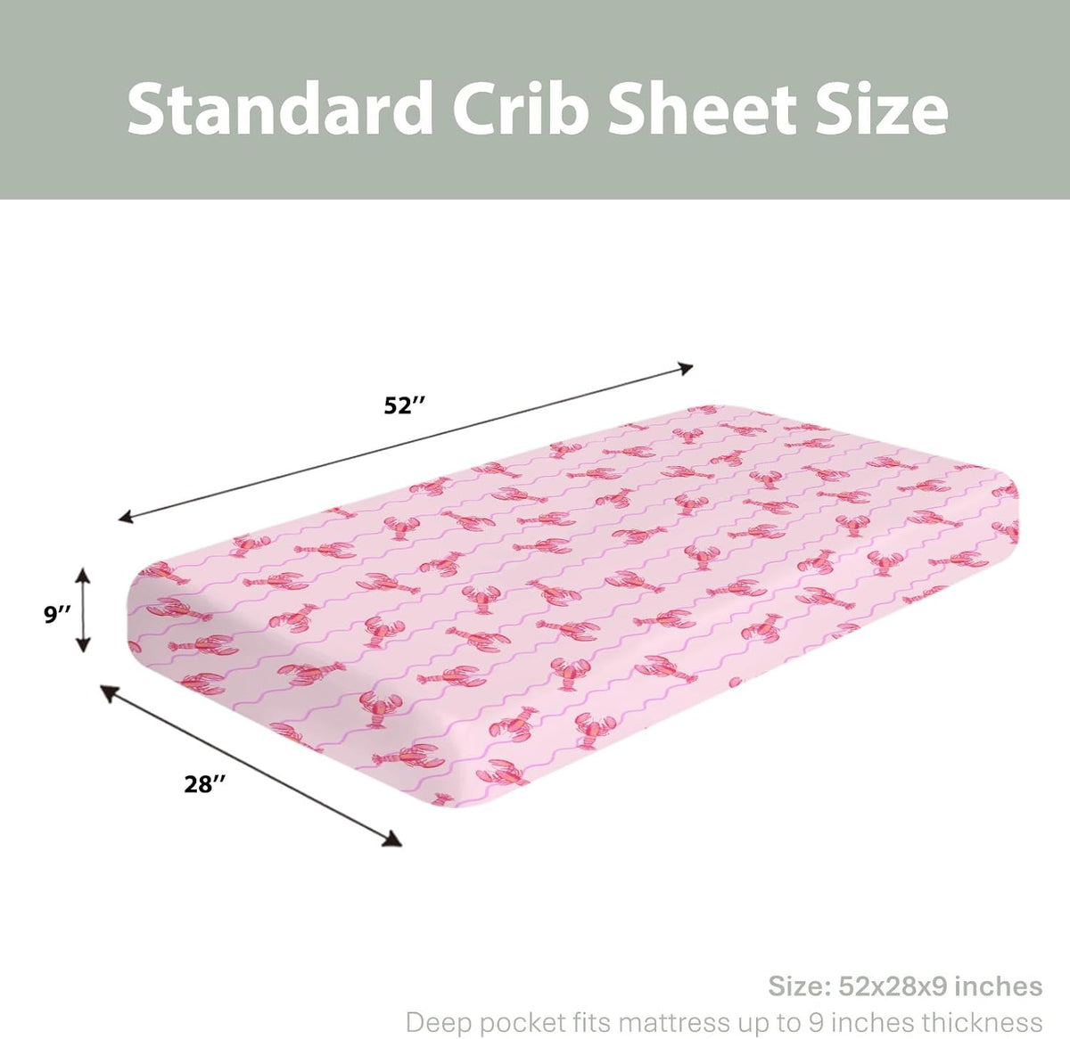 Pink Lobster Bows Stripe Baby Crib Sheets for Boy Girl 52x28Inch Lobsters Sea Ocean Stripes Soft Snug Fitted Crib Mattress Covers Coastal Summer Baby Sheet for Standard Crib & Toddler Bed Mattress