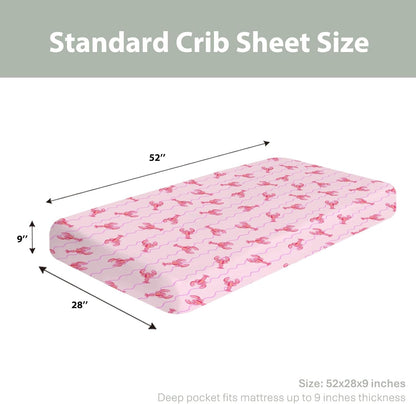 Pink Lobster Bows Stripe Baby Crib Sheets for Boy Girl 52x28Inch Lobsters Sea Ocean Stripes Soft Snug Fitted Crib Mattress Covers Coastal Summer Baby Sheet for Standard Crib & Toddler Bed Mattress