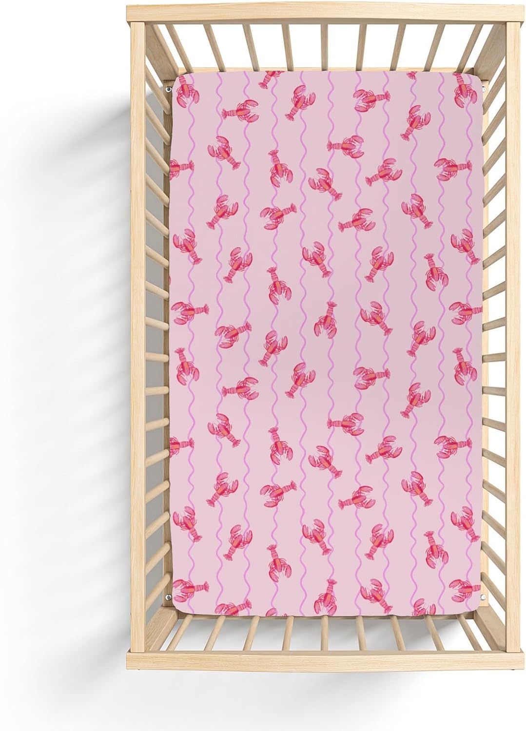 Pink Lobster Bows Stripe Baby Crib Sheets for Boy Girl 52x28Inch Lobsters Sea Ocean Stripes Soft Snug Fitted Crib Mattress Covers Coastal Summer Baby Sheet for Standard Crib & Toddler Bed Mattress