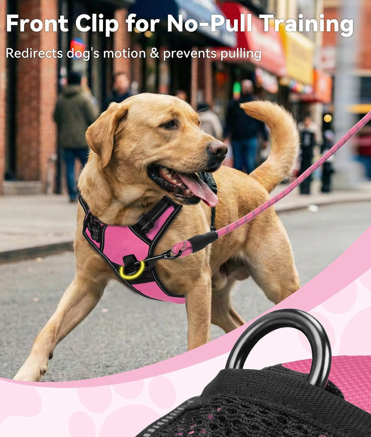 No Pull Dog Harness for Large Dogs, Front Clip, Hot Pink