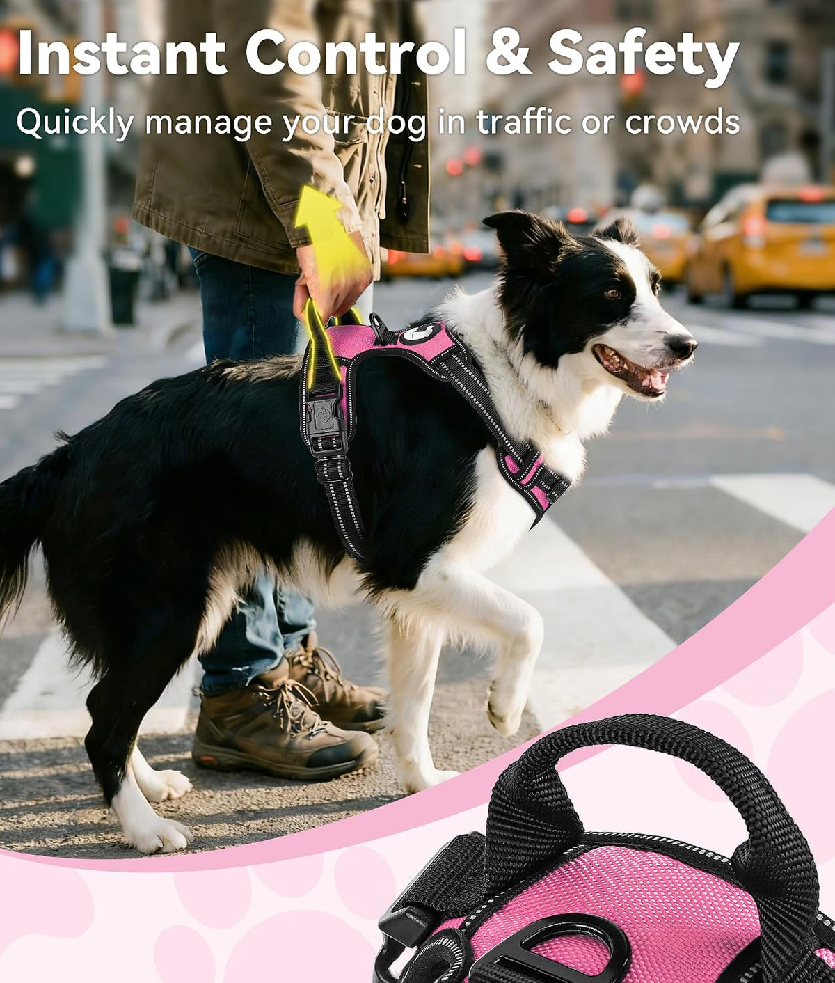 No Pull Dog Harness for Large Dogs, Front Clip, Hot Pink