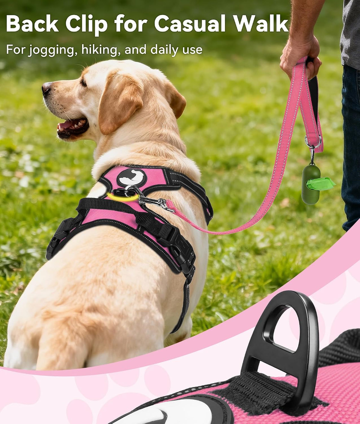 No Pull Dog Harness for Large Dogs, Front Clip, Hot Pink
