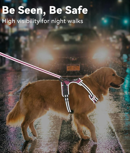 No Pull Dog Harness for Large Dogs, Front Clip, Hot Pink