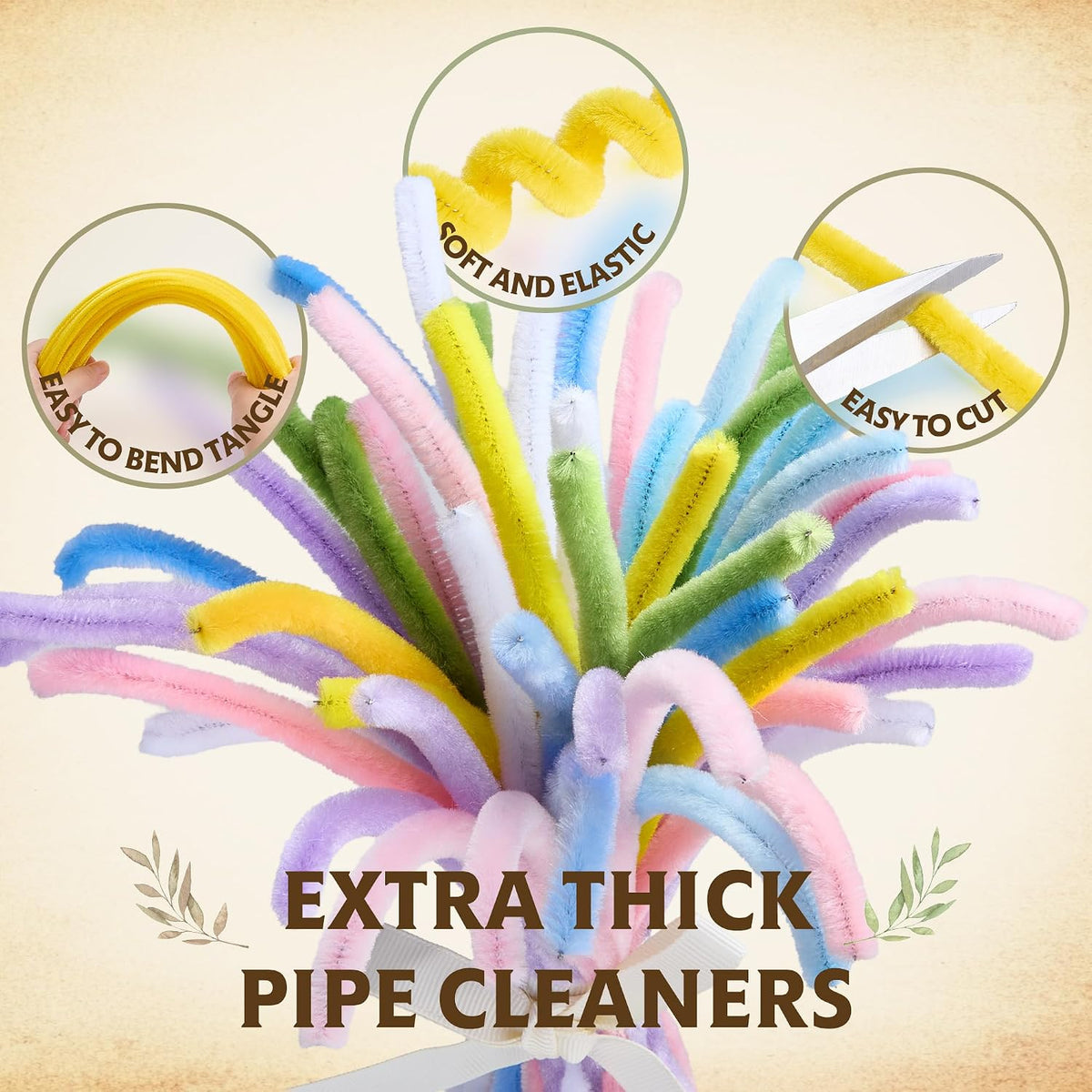 500 Pcs Pastel Pipe Cleaners Bulk Craft, Pink Pipe Cleaner Flower Kit, Glue-Free & Safe for Kids, Step-by-Step Tutorial, 6 Colors Chenille Stems for Flower Making