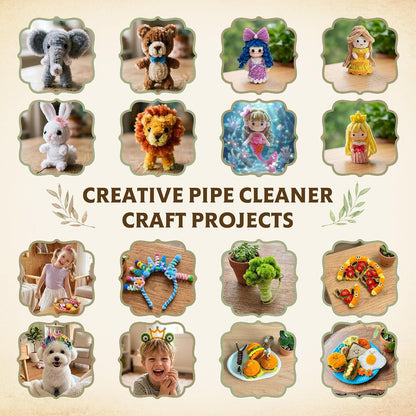 500 Pcs Pastel Pipe Cleaners Bulk Craft, Pink Pipe Cleaner Flower Kit, Glue-Free & Safe for Kids, Step-by-Step Tutorial, 6 Colors Chenille Stems for Flower Making