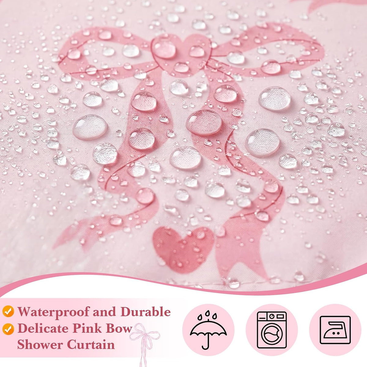 Haull Pink Bow Shower Curtain for Bathroom Coquette Preppy Curtain Decorations with 12 Hooks Pink Bow Aesthetic Bathroom Decor Waterproof Shower Accessories, 72 x 71 Inch