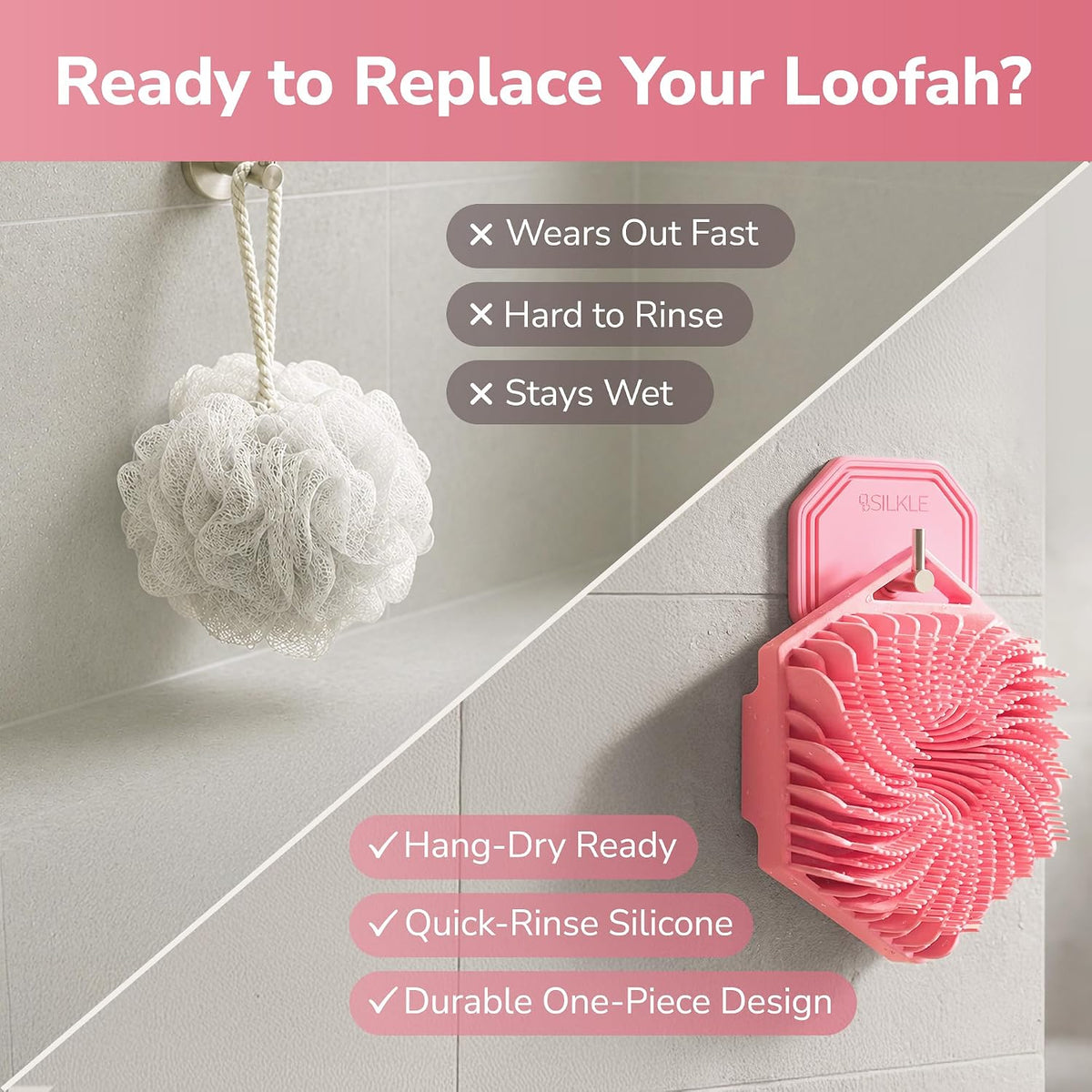 Silicone Body Scrubber Exfoliator, Shower Scrubber & Silicone Loofah