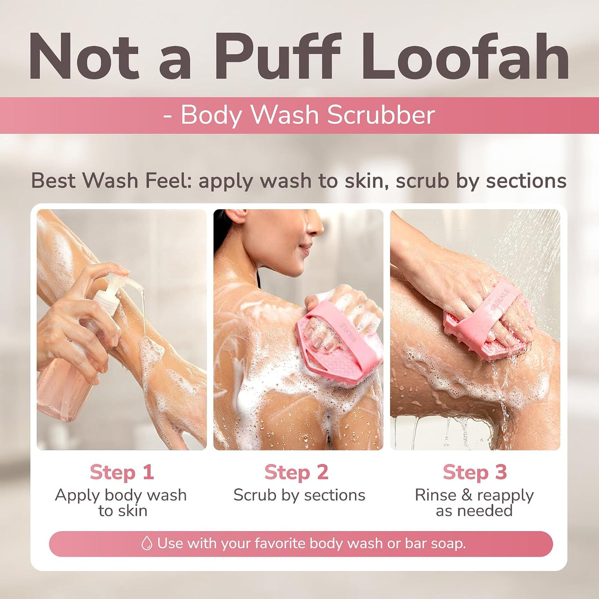 Silicone Body Scrubber Exfoliator, Shower Scrubber & Silicone Loofah