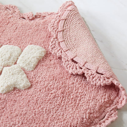 Bow Heart Bath Rug, Pink and White Bathroom Mat, Cute Bathroom Decor for Tub and Shower, Cotton Tufted Absorbent Bath Mat, 20" x 26"