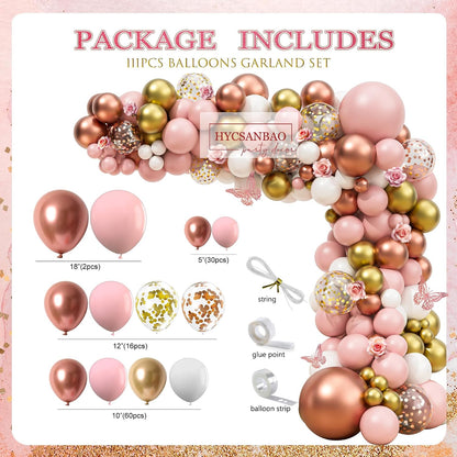 Floral Baby Shower Decorations for Girl, Rose Gold Baby Shower Party Supplies, Baby Boxes, Mom to Be Sash and Dad to Be Pin, Pink Balloon Arch Backdrop Tablecloth Heart Foil Balloon