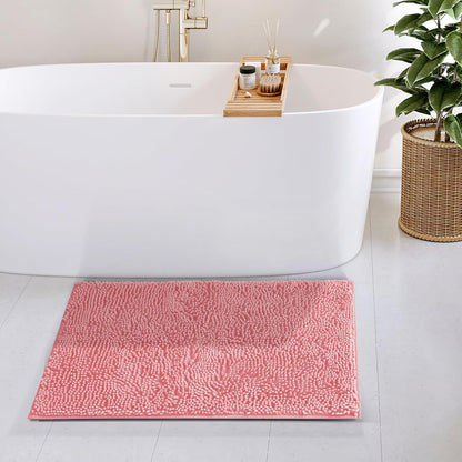 Bathroom Rugs, Chenille Bath Mat - Machine Washable Bath Mats for Bathroom Non-Slip Backing Rubber, Quick Dry Bathroom Mat, 20 x 32 - Pink