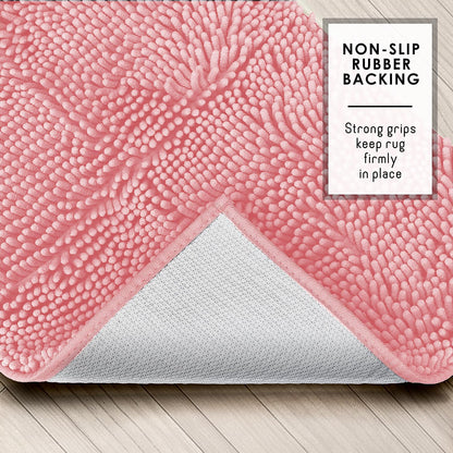 Bathroom Rugs, Chenille Bath Mat - Machine Washable Bath Mats for Bathroom Non-Slip Backing Rubber, Quick Dry Bathroom Mat, 20 x 32 - Pink