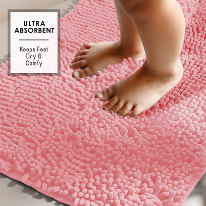 Bathroom Rugs, Chenille Bath Mat - Machine Washable Bath Mats for Bathroom Non-Slip Backing Rubber, Quick Dry Bathroom Mat, 20 x 32 - Pink