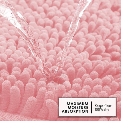 Bathroom Rugs, Chenille Bath Mat - Machine Washable Bath Mats for Bathroom Non-Slip Backing Rubber, Quick Dry Bathroom Mat, 20 x 32 - Pink