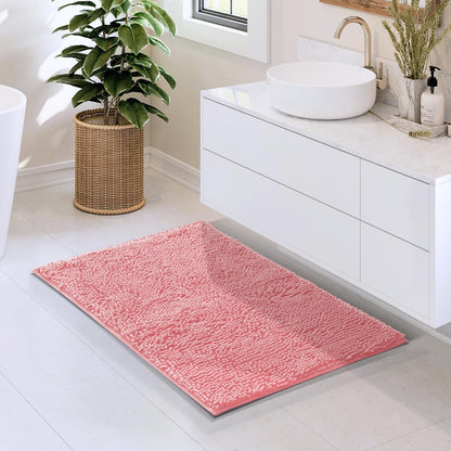 Bathroom Rugs, Chenille Bath Mat - Machine Washable Bath Mats for Bathroom Non-Slip Backing Rubber, Quick Dry Bathroom Mat, 20 x 32 - Pink