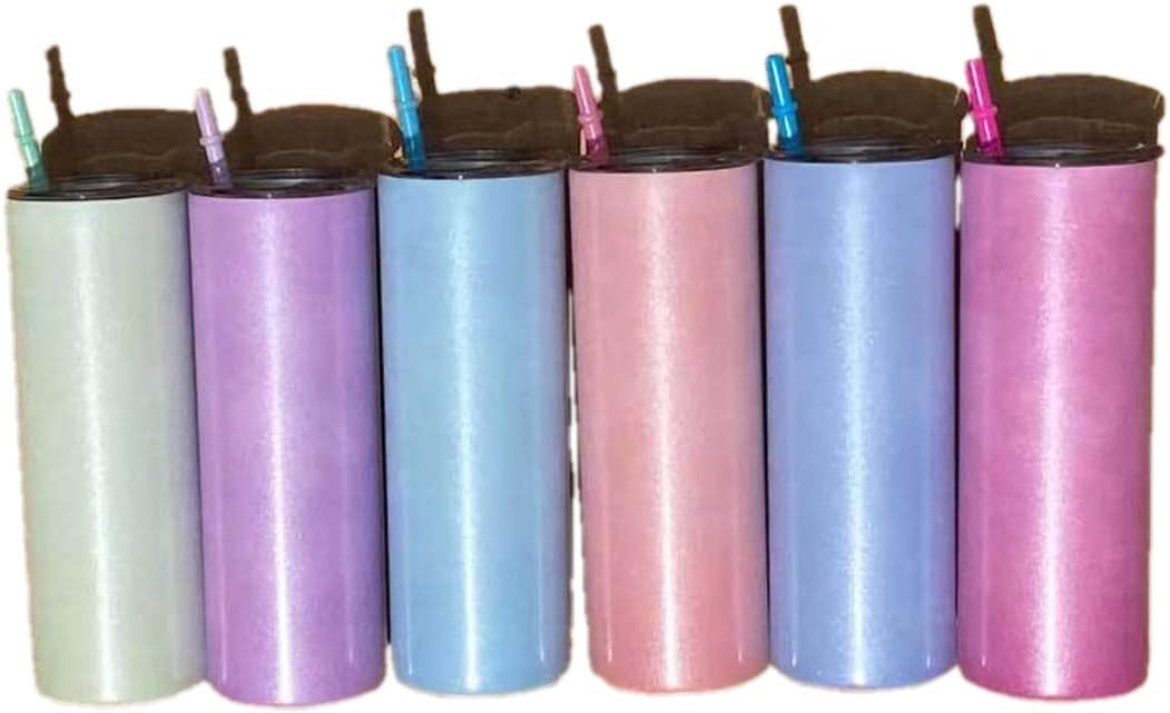 20oz UV Color Changing Sublimation Skinny Tumbler, Sun Light Sensing Stainless Steel Straight Slim Travel Mug with lid and straw (White-Pink)