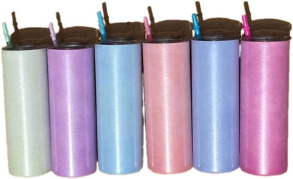 20oz UV Color Changing Sublimation Skinny Tumbler, Sun Light Sensing Stainless Steel Straight Slim Travel Mug with lid and straw (White-Pink)