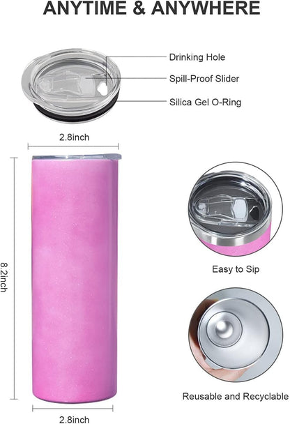 20oz UV Color Changing Sublimation Skinny Tumbler, Sun Light Sensing Stainless Steel Straight Slim Travel Mug with lid and straw (White-Pink)