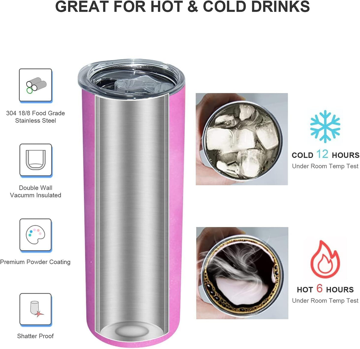 20oz UV Color Changing Sublimation Skinny Tumbler, Sun Light Sensing Stainless Steel Straight Slim Travel Mug with lid and straw (White-Pink)