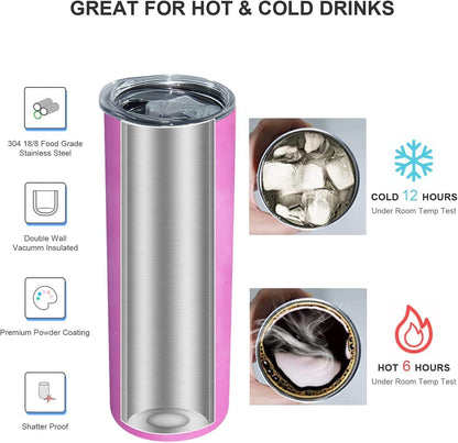 20oz UV Color Changing Sublimation Skinny Tumbler, Sun Light Sensing Stainless Steel Straight Slim Travel Mug with lid and straw (White-Pink)