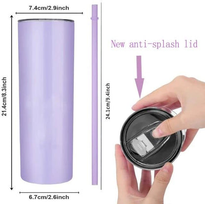 20oz UV Color Changing Sublimation Skinny Tumbler, Sun Light Sensing Stainless Steel Straight Slim Travel Mug with lid and straw (White-Pink)