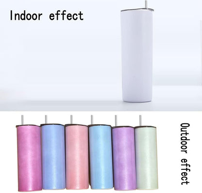 20oz UV Color Changing Sublimation Skinny Tumbler, Sun Light Sensing Stainless Steel Straight Slim Travel Mug with lid and straw (White-Pink)
