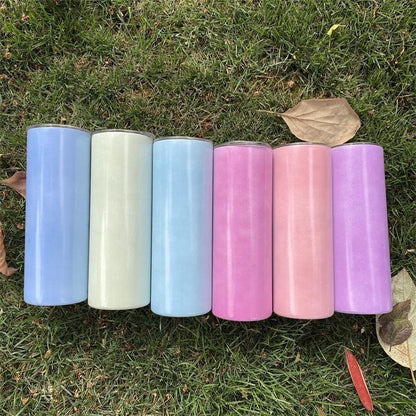 20oz UV Color Changing Sublimation Skinny Tumbler, Sun Light Sensing Stainless Steel Straight Slim Travel Mug with lid and straw (White-Pink)