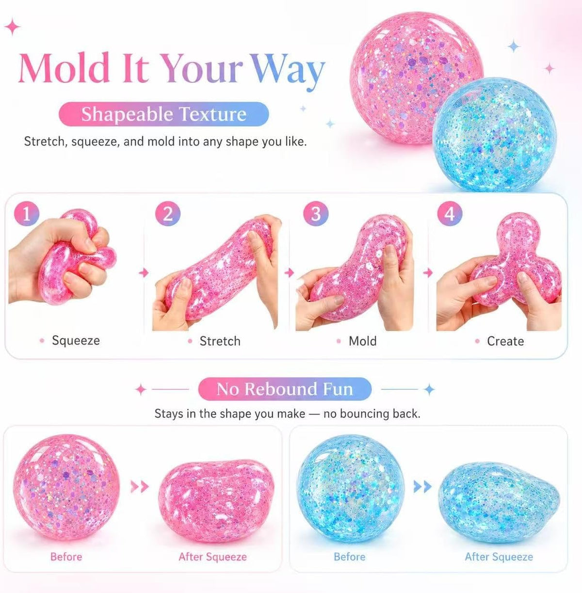 Squishy Stress Balls 2 Pcs Coconut Oil Non-Sticky Slow Rising Squeeze Ball.