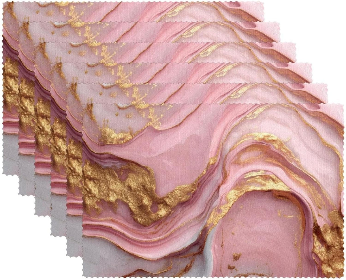 Pink Gold Marble Placemats Set of 4, Non-Slip Polyester Table Mats Heat Resistant Washable Place Mat for Party Kitchen Dining Decor