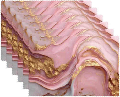 Pink Gold Marble Placemats Set of 4, Non-Slip Polyester Table Mats Heat Resistant Washable Place Mat for Party Kitchen Dining Decor
