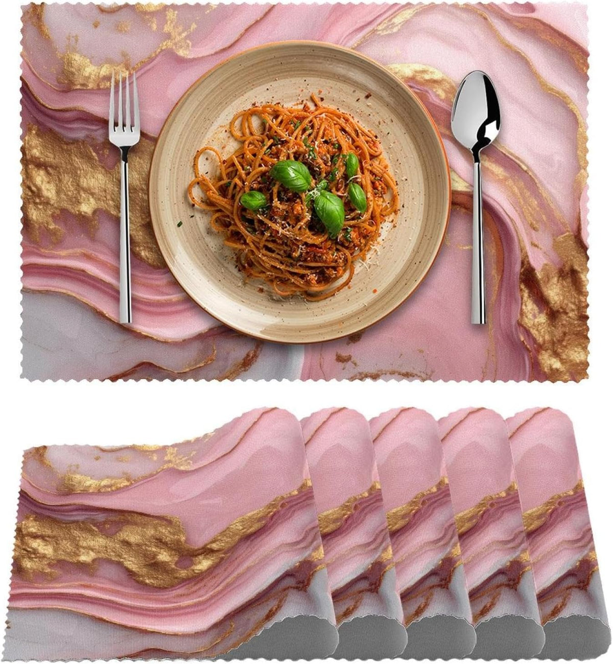 Pink Gold Marble Placemats Set of 4, Non-Slip Polyester Table Mats Heat Resistant Washable Place Mat for Party Kitchen Dining Decor