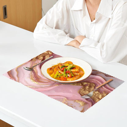 Pink Gold Marble Placemats Set of 4, Non-Slip Polyester Table Mats Heat Resistant Washable Place Mat for Party Kitchen Dining Decor
