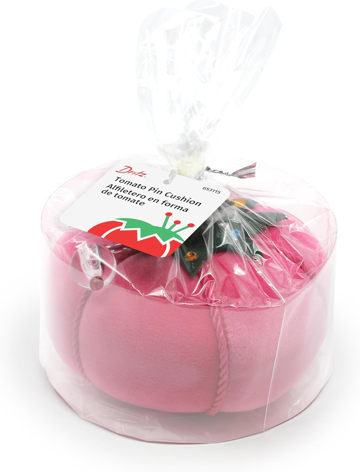 Tomato Pin Cushion – Large 5″ Pink Velvet Sewing & Quilting Pincushion with Rhinestone Accent – Holds Long Pins & Needles